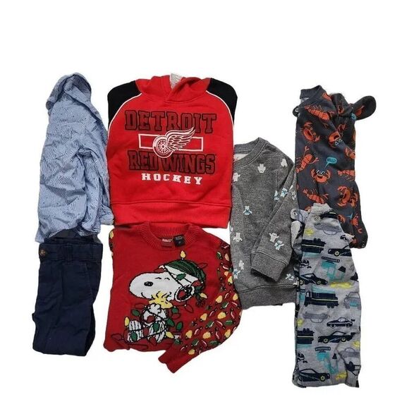 Boys Size 2T Lot of 7 Long Sleeve Pajamas Sweatshirts Shirt Pants - Picture 1 of 5